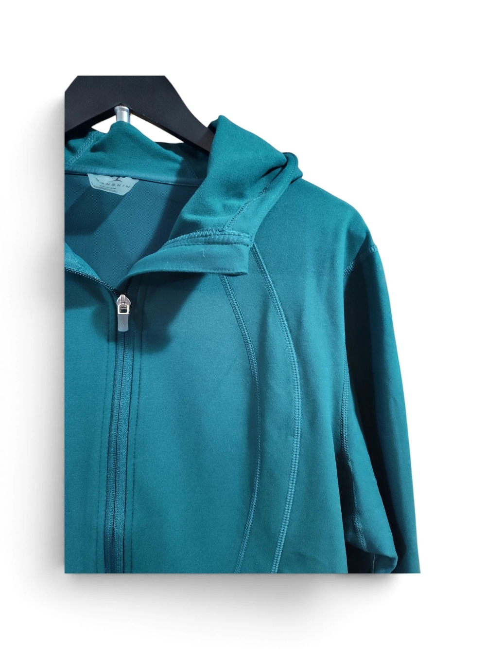 🆕 Danskin Winter Tech Fleece Lined Hooded Luxe Yoga Jacket Womens XL Dark Teal - Picture 3 of 12